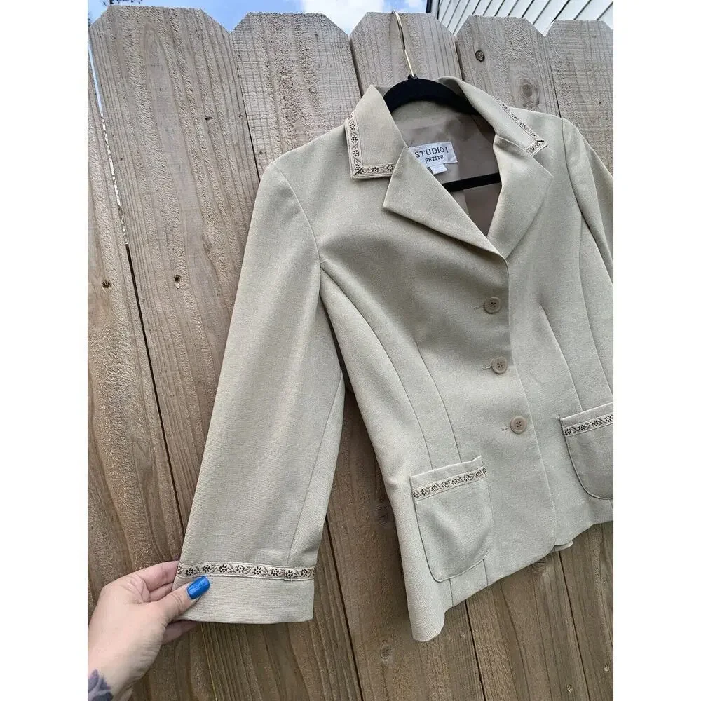 Vintage Studio 1 Blazer Women's 6 Petite Career Business Floral‎ Button Work